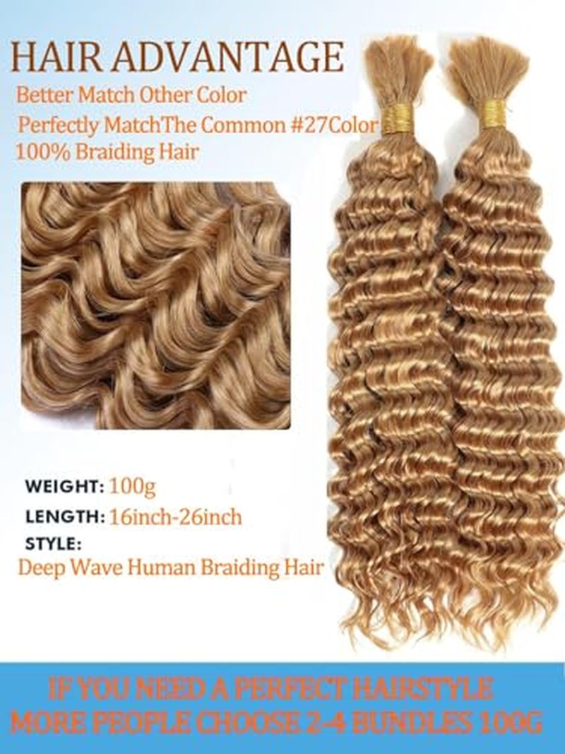 100% Unprocessed Brazilian Virgin Human Braiding Hair - 12A Deep Water Wave, 18 Inch