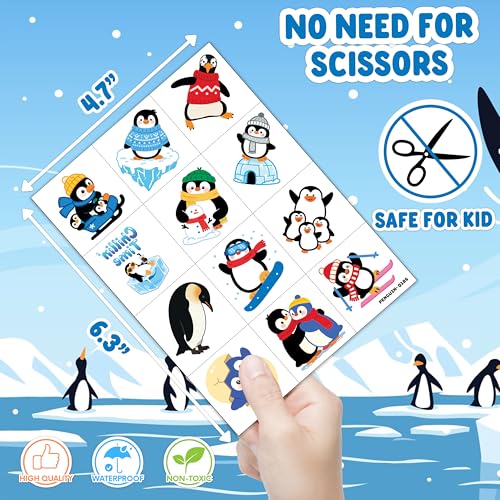 96 PCS Penguin Temporary Tattoos for Kids | Winter Party Favors