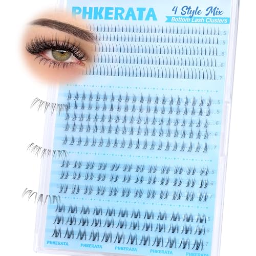 4 Style Bottom Lashes Natural Bottom Lash CLusters Lower Manga Eyelash Clusters 372pcs Anime Fairy Individual Lashes Bottoms DIY Eyelash Extensions, 5-7mm