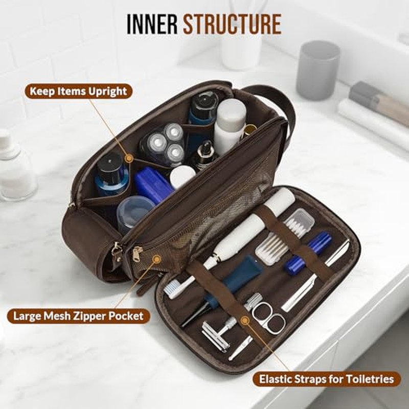 PU Leather Toiletry Bag for Men, Water-Resistant Travel Organizer