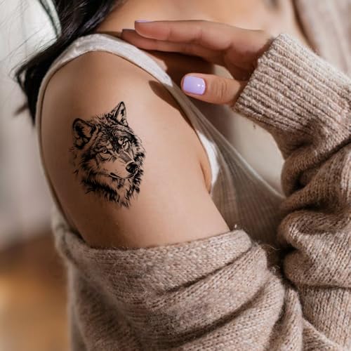 Wolf Temporary Tattoos 12pc – Black & White Sketch Armband