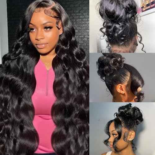 360 Lace Front Wigs Human Hair Body Wave 200% Density 20 Inch Upgraded Hidden Straps 360 HD Full Lace Wigs Human Hair With Drawstring Pre Plucked With Baby Hair for Women Natural Black