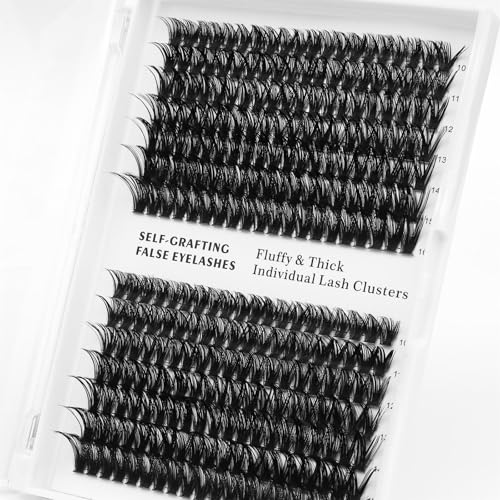 280pcs Cluster Lashes 60D Heat-Bonded Lash Clusters, 14 Rows Individual Segment Eyelashes, 10-16mm Natural Wispy Fluffy DIY Eyelash Extensions for a Curl and Realistic Look