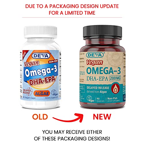 DEVA Nutrition Vegan Omega-3 DHA-EPA, from Micro Algae, Delayed Release, 90 Vegan Capsules, 1-Pack