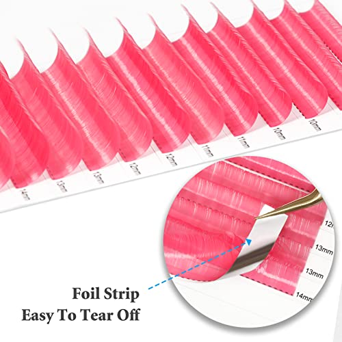 12 Rows Colored Lash Extensions Pink 0.07mm D Curl 8-15mm Mixed Length Color Lashes Extension Individual Single Classic Eyelash Extensions