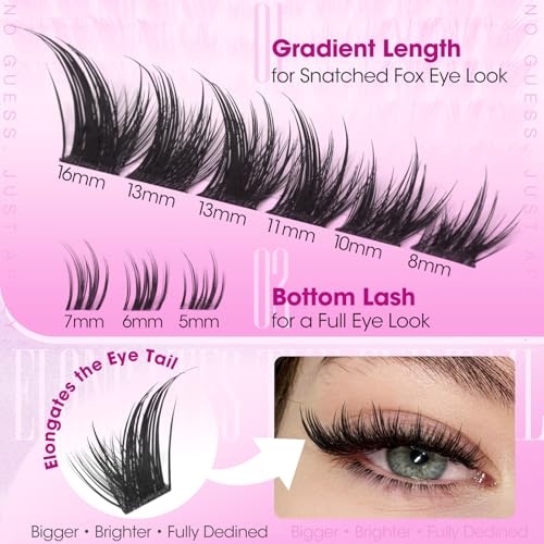 Fox Eye Lash Clusters LC Curl 8-16mm with Bottom Lashes