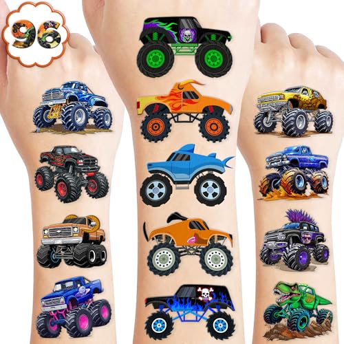 Monster Truck Temporary Tattoos - 120 PCS Pre-Cut Kids Party Favors