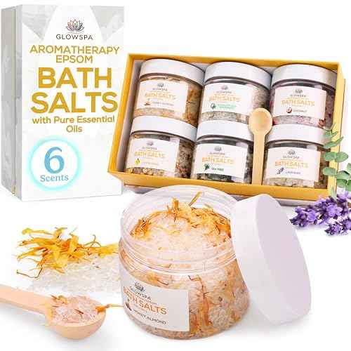 Bath Salts Gift Set for Women – Pack of 6 Scents: Lavender, Rose, Chamomile, Eucalyptus, Coconut, Orange – Epsom Salt Gift Set, Bath Crystals for Women Relaxing, Self Care Gift for Mom