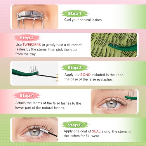 KEYYOU Venus Aurora Naiad DIY Lashes Clusters Invisible Band C Curl Natural Soft Waterproof 120Pcs Lash Extension Easy to Apply at Home Cosmetic Makeup Volume False Eyelashes (Aurora-C-8-16MIX)