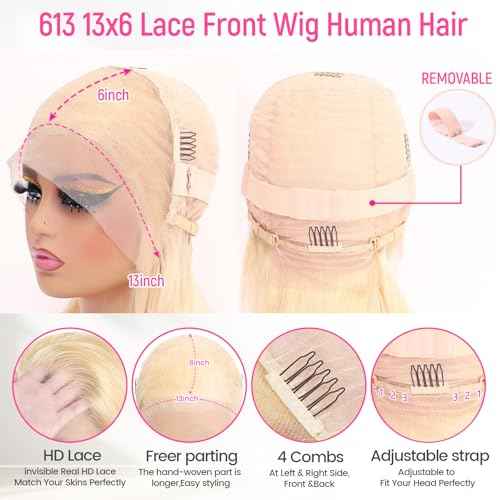 613 Lace Front Wig Human Hair 200 Density 13x6 Blonde Wig Human Hair 613 Straight HD Lace Front Wigs Human Hair Pre Plucked Blonde Wig for Women (26inch)