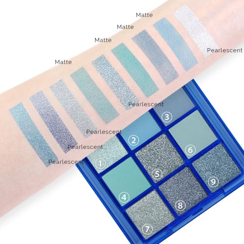 evpct 9 Colors Blue Glitter Eyeshadow Palette - Pack of 1, 0.25oz, Vibrant & Highly Pigmented Makeup for Elegant Looks