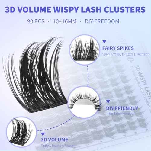 Lash Clusters Spike Cluster Eyelash Extensions Volume Eye Lash Clusters Wispy 10-16mm DIY Lashes Extension Thick Manga Eyelash Clusters for Bold Look
