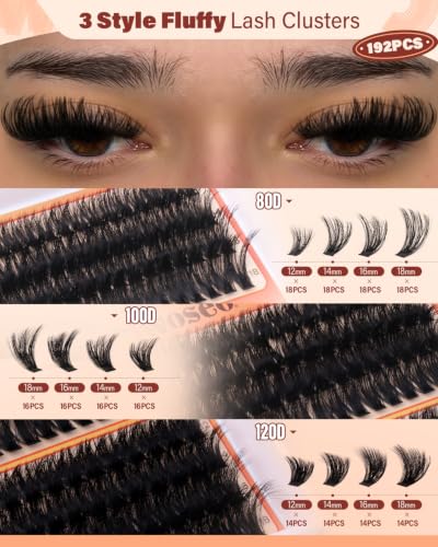 Fluffy Lash Clusters Kit 192pcs 12-18MM D Curl Eyelash Extensions