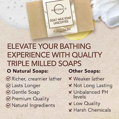 O Naturals 3-Pcs Goat Milk Soap with Soap Saver Bag - Unscented, Triple-Milled, Nourishing, for Sensitive Skin