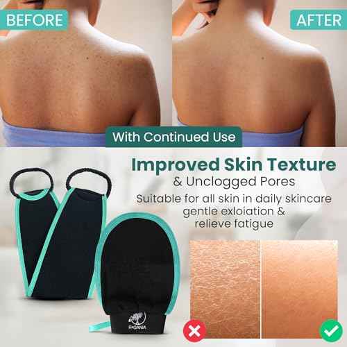 R'GANIA Deep Exfoliating Glove & Back Exfoliator ? 100% Viscose. Korean Exfoliating Mitt for Removing Dead Skin, Keratosis Pilaris & Self-Tan ? Full Body Exfoliator for Smooth, Glowing Skin