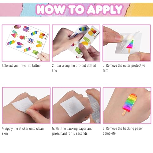 96PCS Ice Cream Temporary Tattoos for Kids - Summer Party Favors