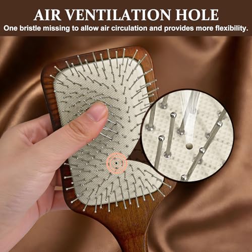 Wooden Scalp Massager Brush with Metal Bristles for Hair Growth