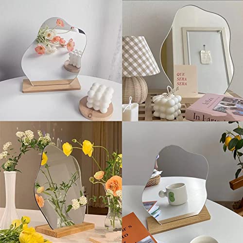 Cloud-Shaped Aesthetic Vanity Mirror with Wooden Stand