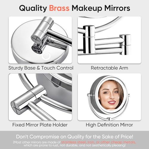 GURUN Wall Mounted Makeup Mirror with 10x Magnification & LED Lights