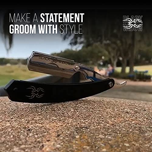 Black Widow Professional Straight Edge Razor Kit with 10 Blades ? Stainless Steel Barber Razor for Men¡¯s Shaving, Classic Barbero Shaver for Smooth, Precise, and Comfortable Shaves