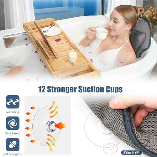 Full Body Bath Pillows for Tub Luxury Bathtub Pillow Cushion for Head,Shoulder,Back&Lumbar Support Thick Tub Pillow for Bathtub for Women Relaxing Soft 5D Air Mesh Mat 12 Non-Slip Power Suction Cups