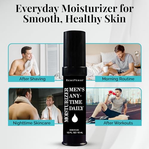 RemeVerse Men¡¯s Anytime Daily Moisturizer with Hyaluronic Acid, Peptides, Vitamins C & E, Collagen, Green Tea - Smoothes & Hydrates Skin, Fragrance-Free, Water-Based, Youthful Care Formula - 15ml