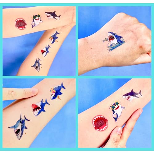 Shark Temporary Tattoos for Kids - 96 Pre-Cut Designs