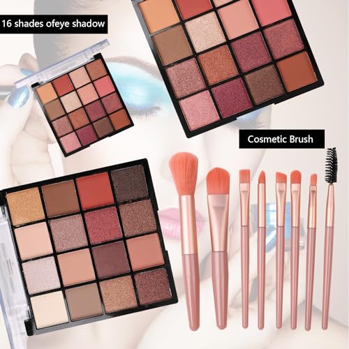 Delymol Makeup Kit for Teen Girls,All in One Makeup Kit for 2X16 Colors Eyeshadow Liquid Foundation Eyeliner Pencils Contouring Stick Lip Gloss Eyebrow Pencils 8Pcs Makeup Brushes etc (black)