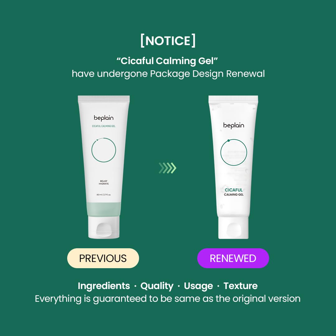 beplain Cicaful Calming Gel | After Tanning Moisturizer to Soothe and Hydrate | Suitable for Acne Treatment | Beplain