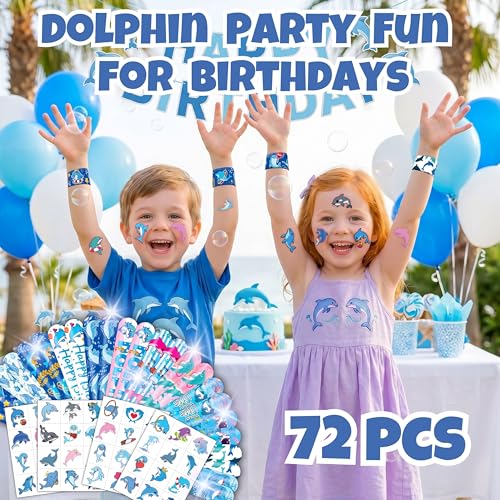 Dolphin Party Favors Bundle - 48 Tattoos & 24 Slap Bracelets