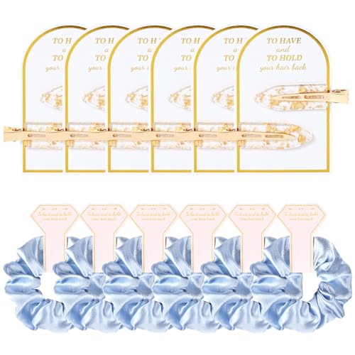 Blue Silk Satin Hair Accessories Set for Bridesmaids & Bridal Shower - 12 pcs