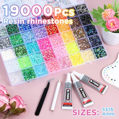 Zefy 40 Colors 4mm Resin Rhinestones 19000 Pcs Bedazzling Kit