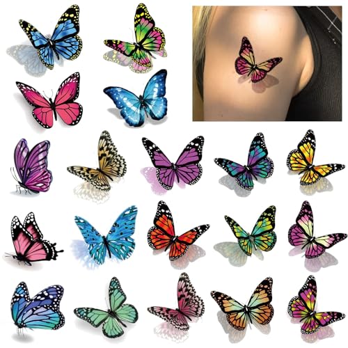 Cerlaza 3D Butterfly Tattoos Temporary, 120 Styles Butterfly Tattoos Stickers for Women and Girls, Realistic Semi Permanent Fake Tattoo for Adults, Butterflies Party Decorations