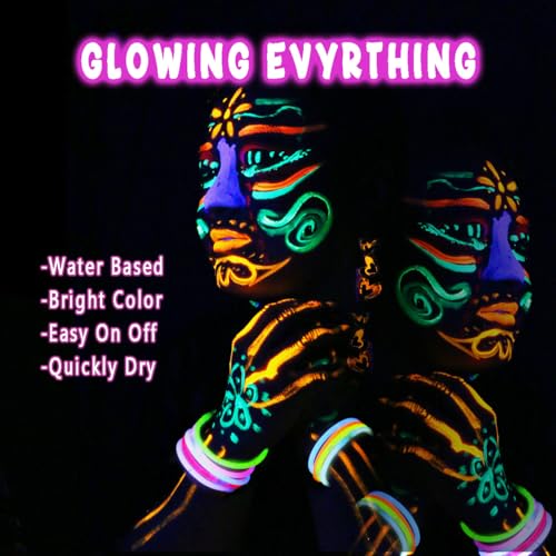 Depvision Glow in the Dark UV Face and Body Paint 6*10ml Neon Blacklight 0.34oz Reactive Fluorescent for Christmas Halloween Party Non-toxic
