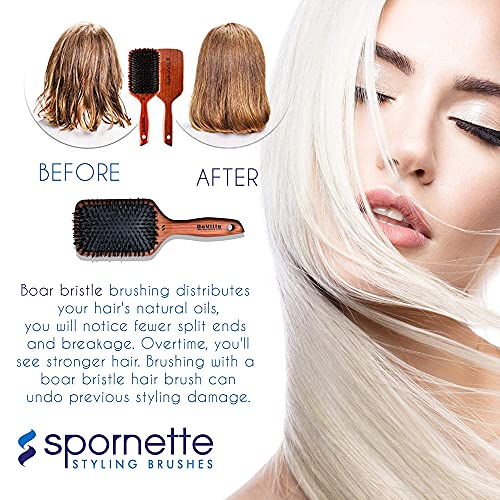Spornette DeVille Cushion Paddle Boar Bristle Bundle with Hair Brush Cleaner