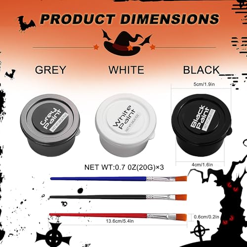 White Black Grey Face Paint Kit with Brushes for Halloween & Cosplay