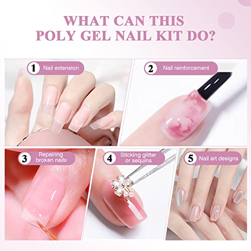 SAVILAND Poly Nail Gel Kit-8 Colors Poly Nail Extension Gel White Pink Glitter with 96W U V Nail Lamp Slip Solution Nail Tools All in 1 Nail Kits Starter Kit for Nail Salon Home DIY