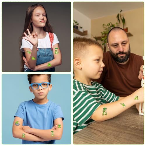 Frog Temporary Tattoos Stickers - 200+ Frog Kids Tattoos Temporary Cartoon Teeth Fake Tattoos Gifts Cute Frog Themed Party Decorations Favors Supplies for Boys Girls Prizes