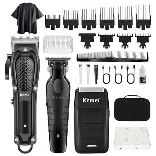 KEMEI 3-in-1 Hair Clipper, Beard Trimmer & Foil Shaver Kit