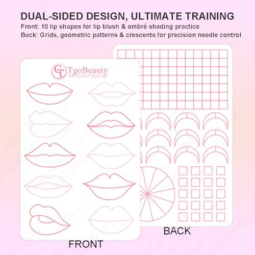 Double-Sided Lip Tattoo Practice Skin 10 Different Lip Designs Silicone Lip Practice Sheet for PMU Artists & Beginners (4pcs White Pad with Pink Outline)