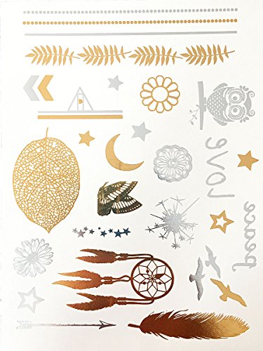 Gold & Silver Metallic Temporary Tattoos - 10 Sheet Set