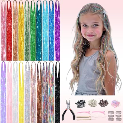 Siphis Hair Tinsel Kit - 20 Colors, 8000 Strands, DIY Extensions