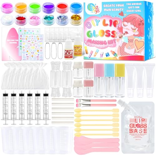 WhizToys 74PCS DIY Lip Gloss Making Kit£¬Make Your Own Lip Glosses Set Moisturizing Lip Glaze Handmade Glittery Set for Makeup Lover Beginner Teen Girl Gifts£¬200ml Lipgloss Base