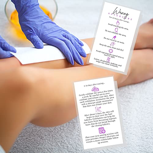 Boutique Marketing LLC Waxing Aftercare Cards | 50 Pack | Size 2 x 3.5¡± inches Business Card Size | Hair Removal Aftercare Kit | White with Purple Design