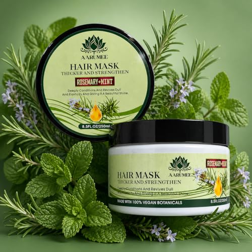AARUMEE Rosemary & Mint Hair Mask - Thickens & Strengthens, Deep Conditioning, 8.5 fl oz (250 ml) Vegan Botanicals
