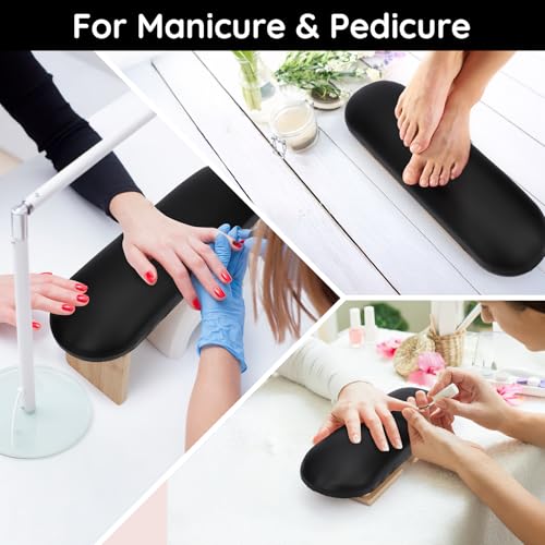 Segbeauty Folded Nail Arm Rest, Adjustable Wood Nail Hand Rest with PU Leather, Black Professional Manicure Hand Pillow for Nails Tech Must Haves Manicure Arm Table Stand Nails Salon Art Accessories