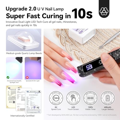 SAVILAND D-Black Diamond Mini UV Nail Light 12W for Gel Nails, Glitter Black