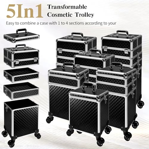 5-in-1 Rolling Makeup Train Case with Detachable Drawers