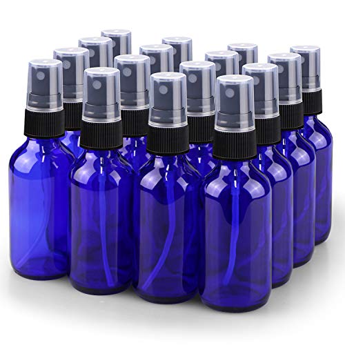 Wedama 2 oz Blue Glass Spray Bottles - 16 Pack Fine Mist Sprayers