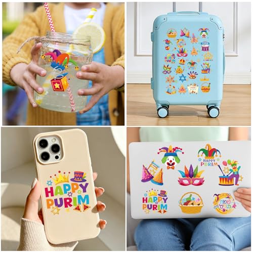 Purim Temporary Tattoo Stickers, 8 Sheets 200+ Designs
